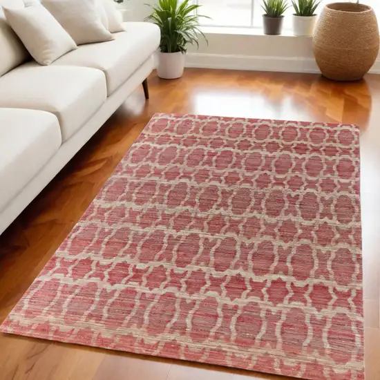 Red and Tan Geometric Hand Woven Area Rug Photo 1