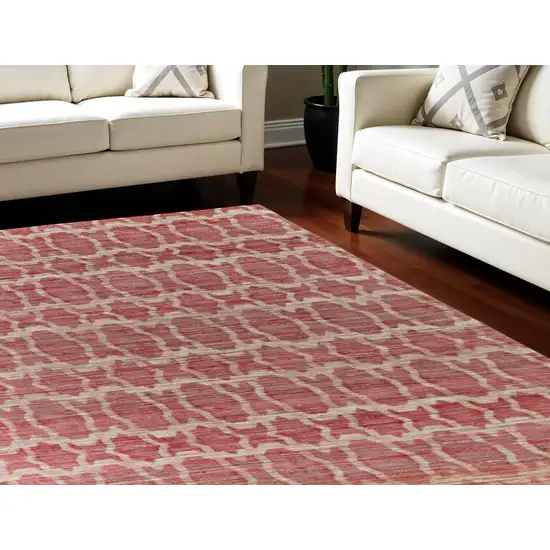 Red and Tan Geometric Hand Woven Area Rug Photo 1