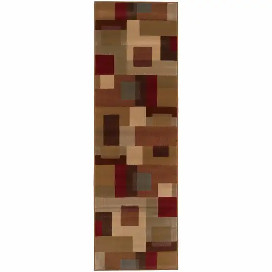 Red and Tan Geometric Runner Rug Photo 1