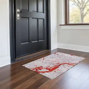 Photo of Red and White Abstract Non Skid Area Rug