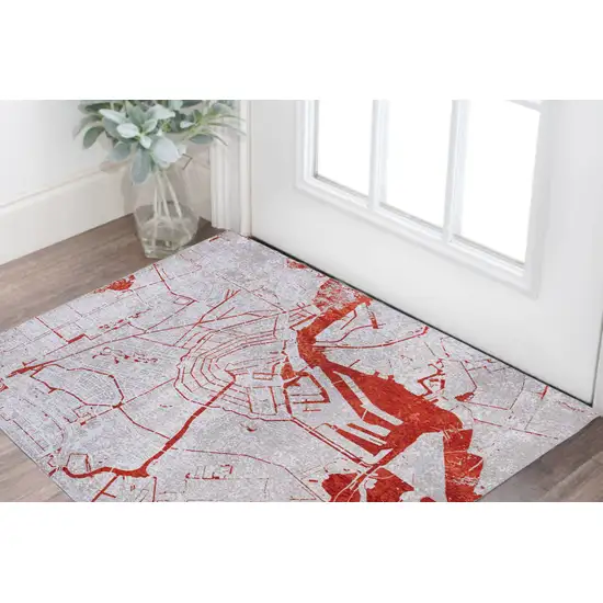 Red and White Abstract Non Skid Area Rug Photo 1