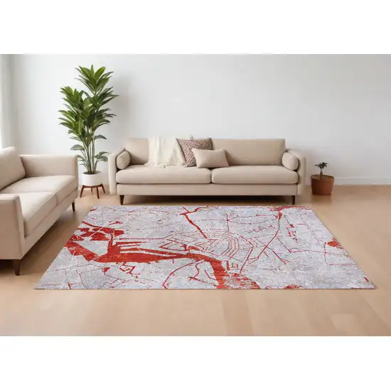 Red and White Abstract Non Skid Area Rug Photo 1