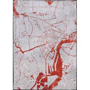 Photo of Red and White Abstract Non Skid Area Rug