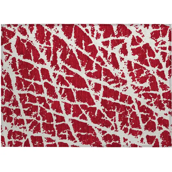 Red and White Abstract Washable Non Skid Indoor Outdoor Area Rug Photo 2