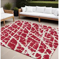 Photo of Red and White Abstract Washable Non Skid Indoor Outdoor Area Rug