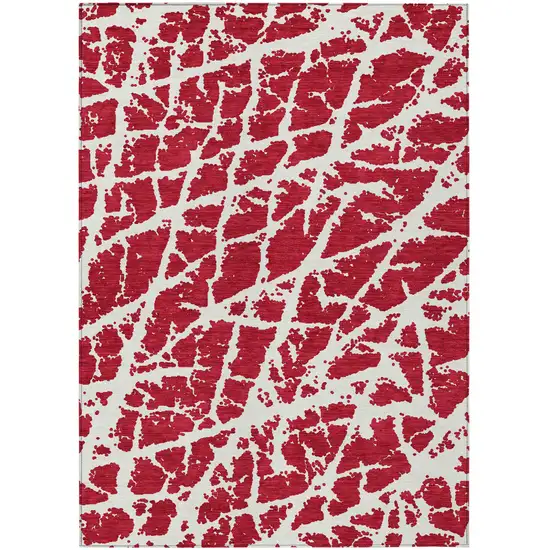 Red and White Abstract Washable Non Skid Indoor Outdoor Area Rug Photo 2