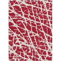 Photo of Red and White Abstract Washable Non Skid Indoor Outdoor Area Rug