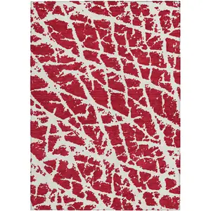 Photo of Red and White Abstract Washable Non Skid Indoor Outdoor Area Rug