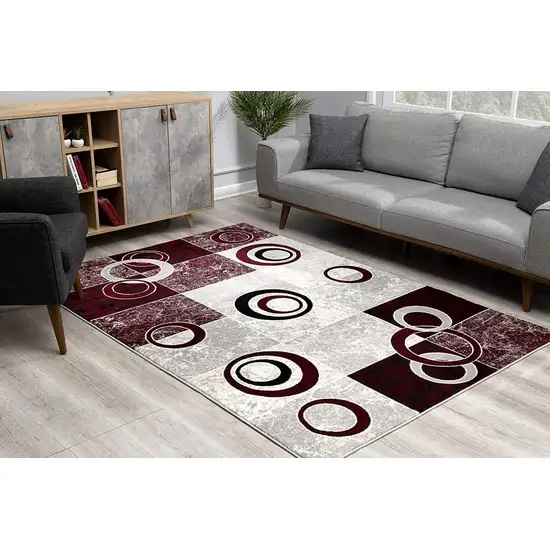 Red and White Inverse Circles Area Rug Photo 7