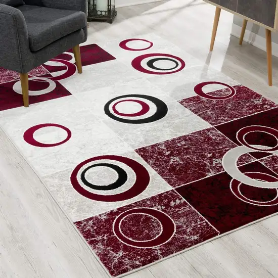 Red and White Inverse Circles Area Rug Photo 3