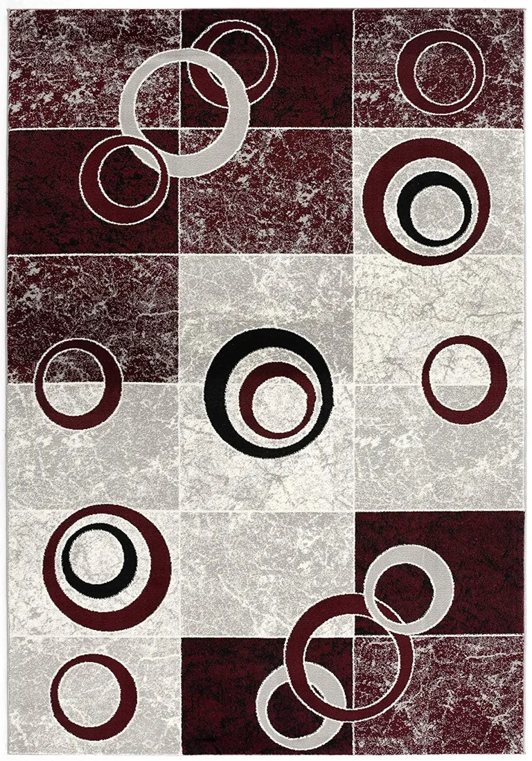 Red and White Inverse Circles Area Rug Photo 1