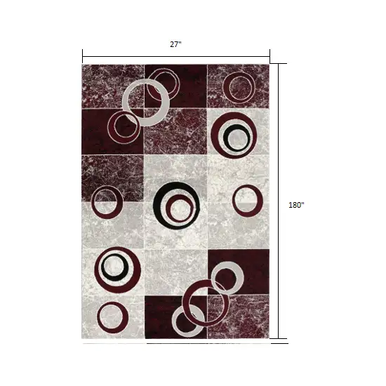 Red and White Inverse Circles Runner Rug Photo 2