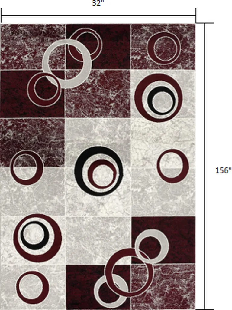 Red and White Inverse Circles Runner Rug Photo 2