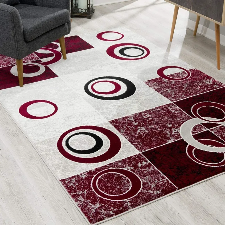 Red and White Inverse Circles Runner Rug Photo 2