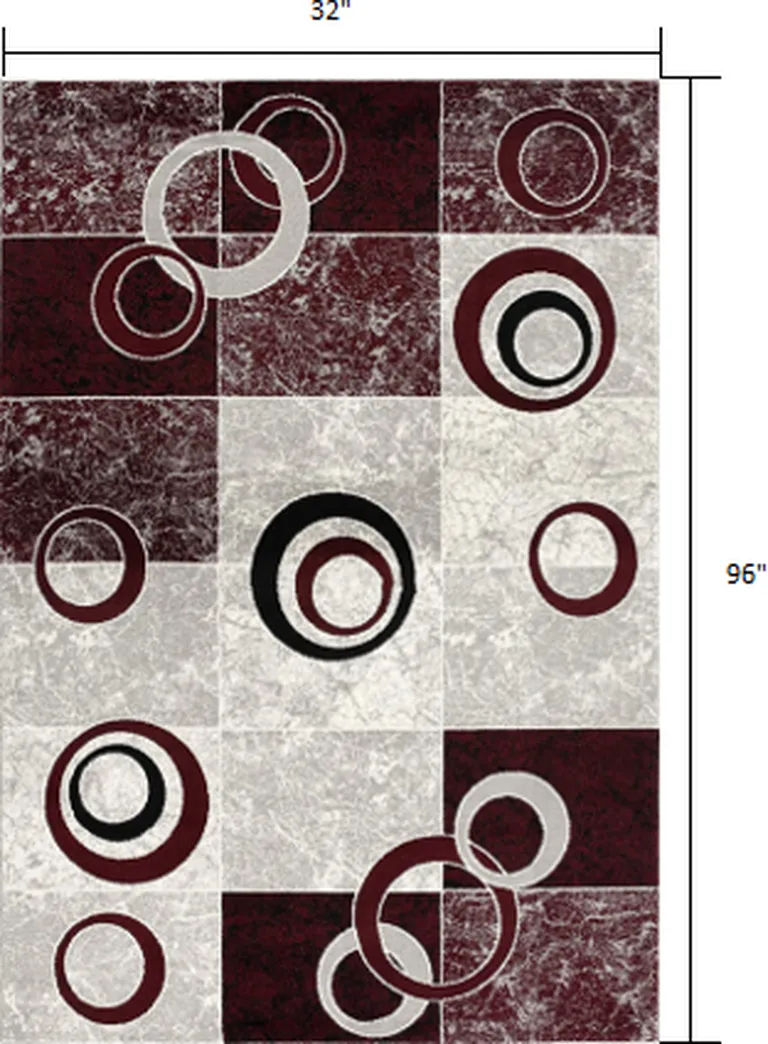 Red and White Inverse Circles Runner Rug Photo 2