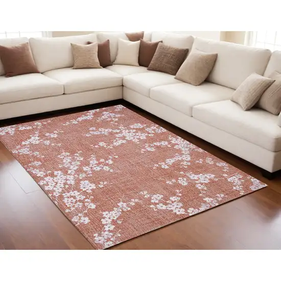 Red and White Oriental Non Skid Area Rug Photo 1