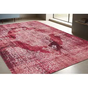 Photo of Red and White Oriental Non Skid Area Rug