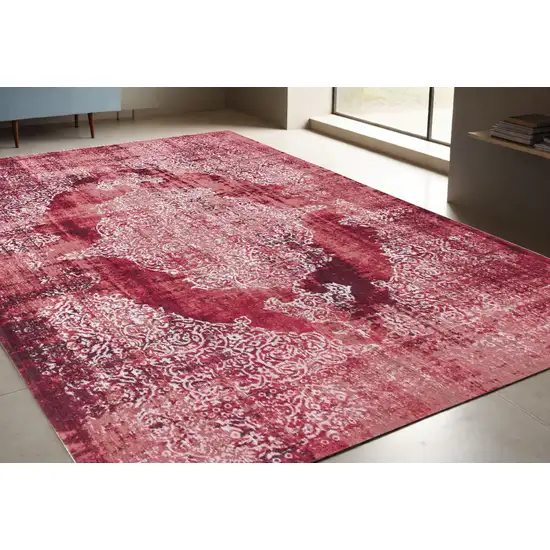 Red and White Oriental Non Skid Area Rug Photo 1