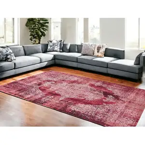 Photo of Red and White Oriental Non Skid Area Rug