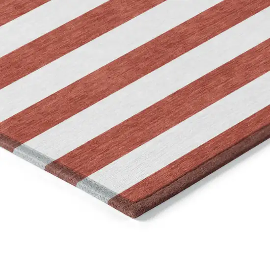 Red and White Striped Washable Non Skid Indoor Outdoor Area Rug Photo 5