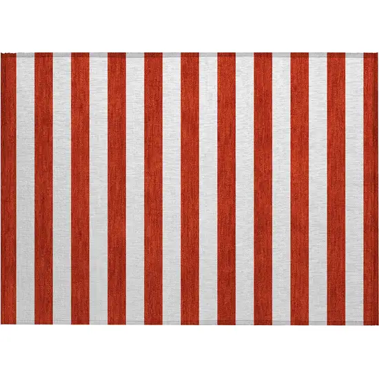 Red and White Striped Washable Non Skid Indoor Outdoor Area Rug Photo 2