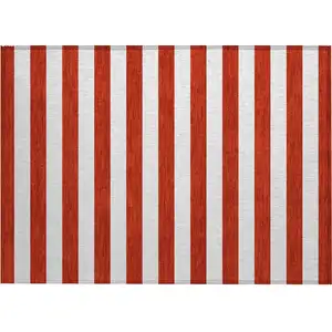 Photo of Red and White Striped Washable Non Skid Indoor Outdoor Area Rug