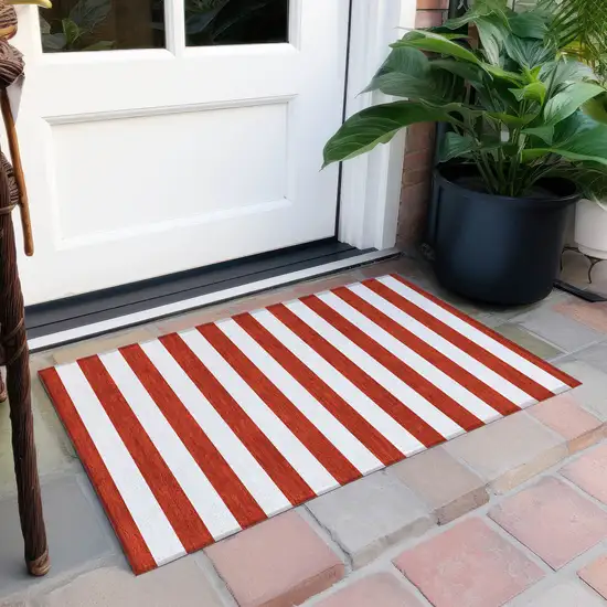 Red and White Striped Washable Non Skid Indoor Outdoor Area Rug Photo 8