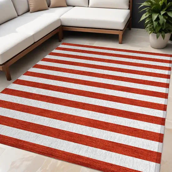 Red and White Striped Washable Non Skid Indoor Outdoor Area Rug Photo 1