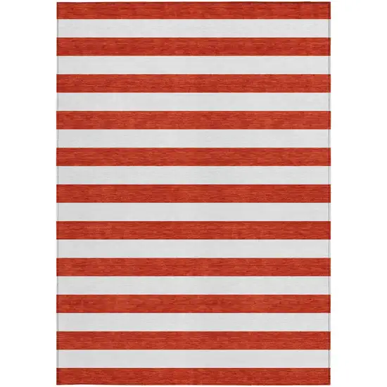 Red and White Striped Washable Non Skid Indoor Outdoor Area Rug Photo 5