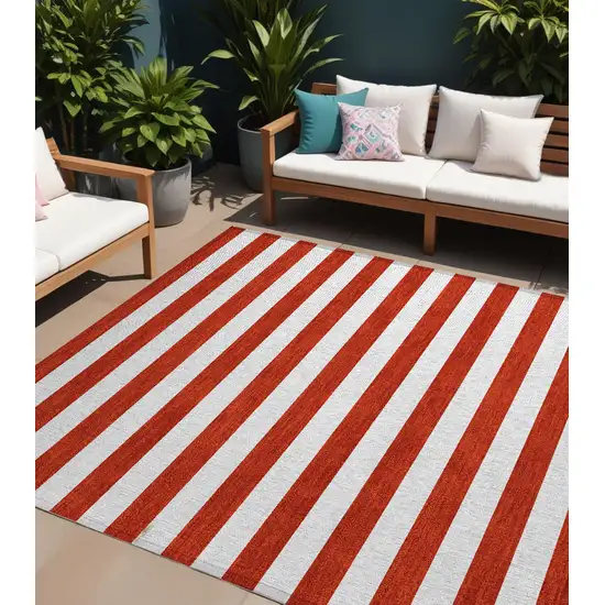 Red and White Striped Washable Non Skid Indoor Outdoor Area Rug Photo 1