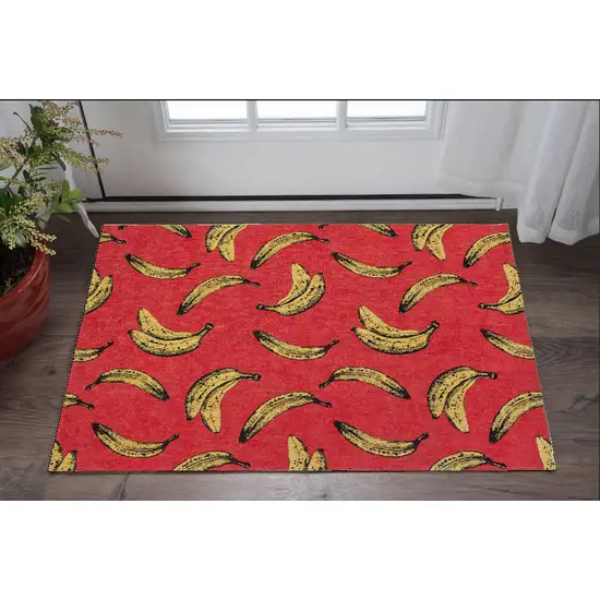 Red and Yellow Abstract Non Skid Area Rug Photo 1