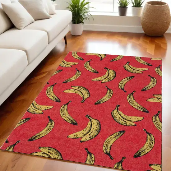 Red and Yellow Abstract Non Skid Area Rug Photo 1