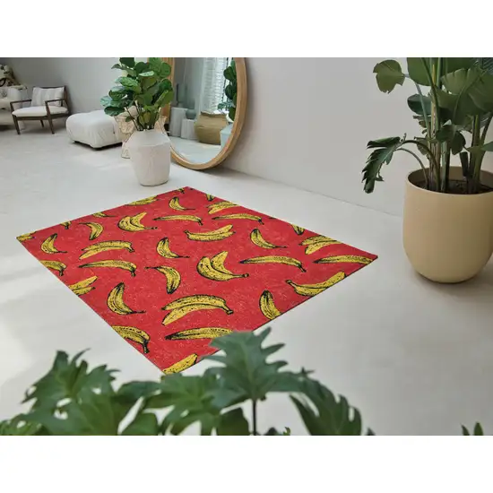 Red and Yellow Abstract Non Skid Area Rug Photo 7