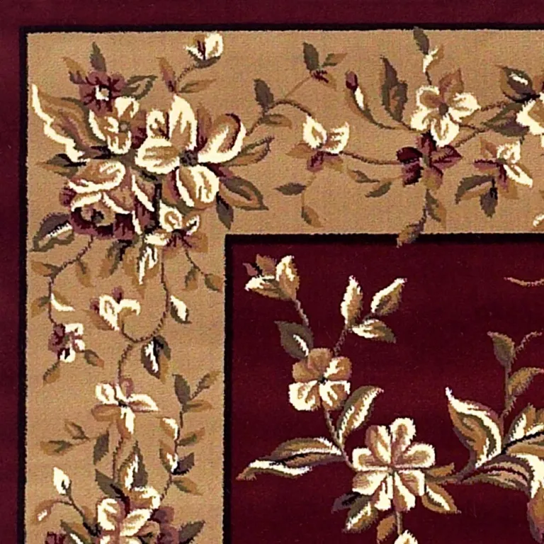 Red or Beige Floral Bordered Area Rug Photo 2