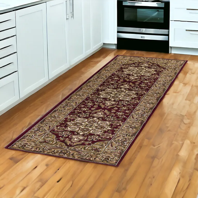 Red or Beige Medallion Runner Rug Photo 4