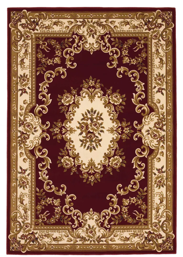 Red or Ivory Floral Bordered Indoor Area Rug Photo 1