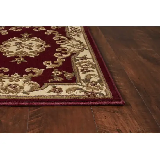 Red or Ivory Floral Bordered Indoor Area Rug Photo 4