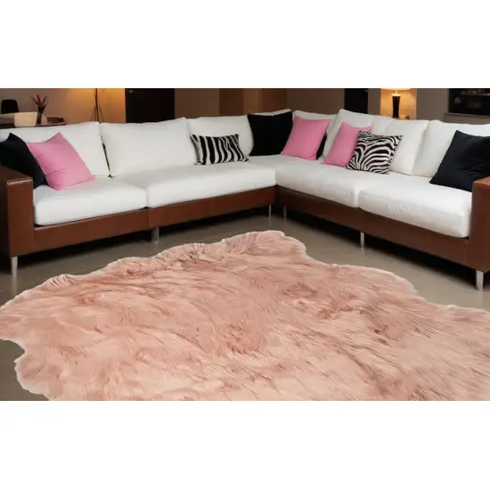 Rose Pink Faux Sheepskin Non Skid Area Rug Photo 1