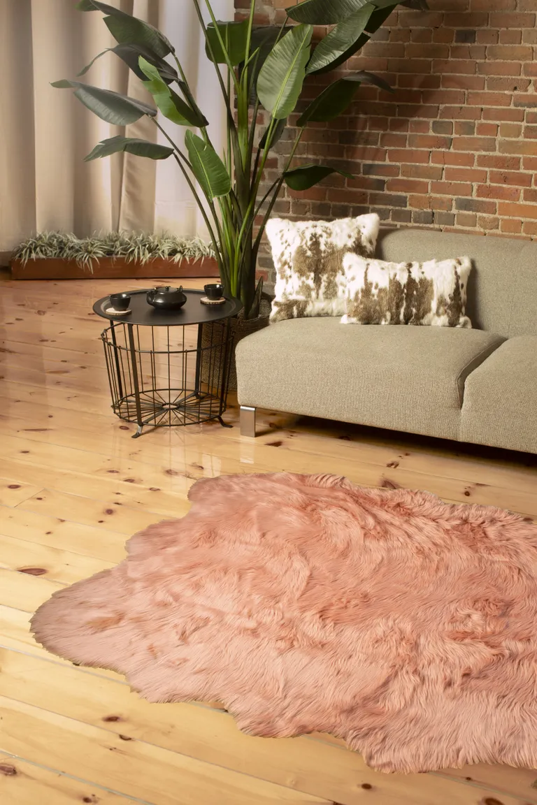 Rose Pink Faux Sheepskin Non Skid Area Rug Photo 1