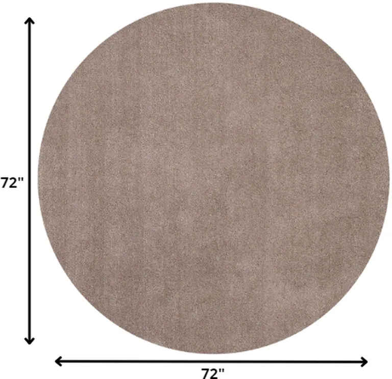 Round Beige Plain Indoor Area Rug Photo 2