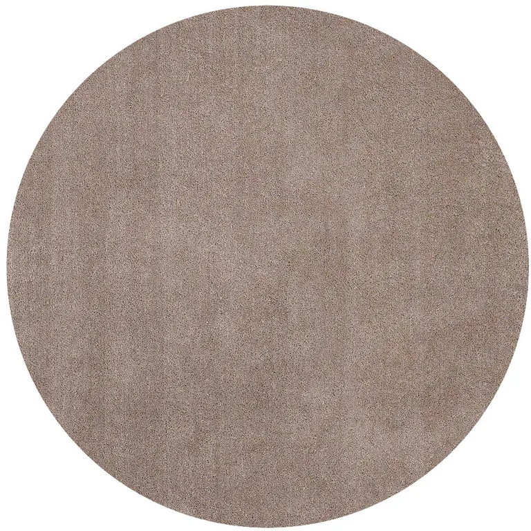 Round Beige Plain Indoor Area Rug Photo 4