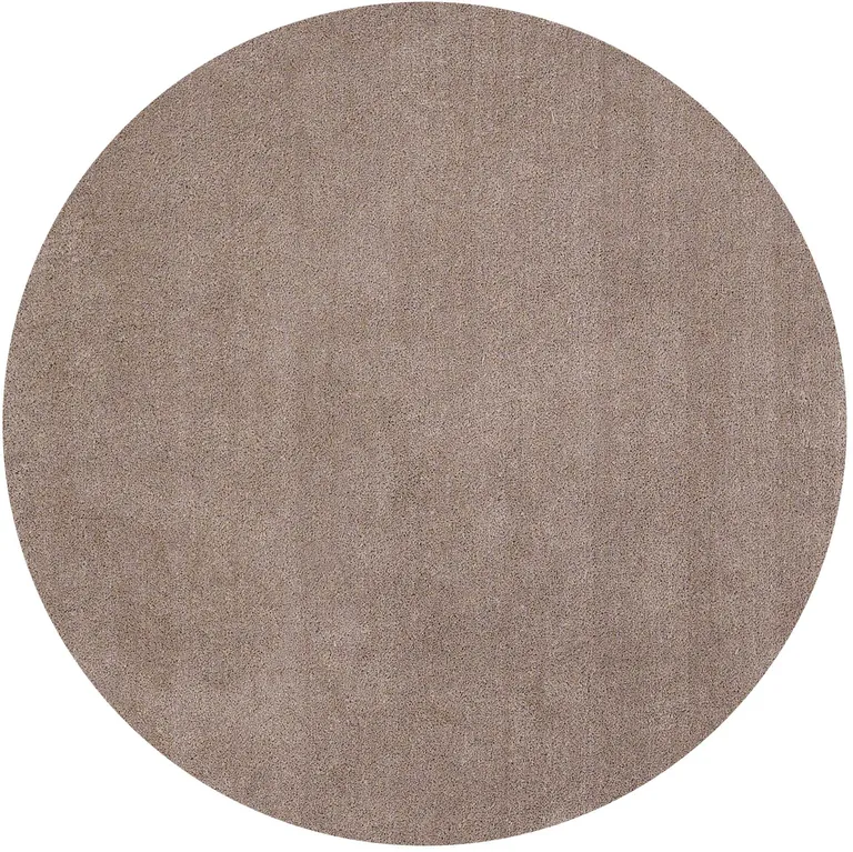 Round Beige Plain Indoor Area Rug Photo 3