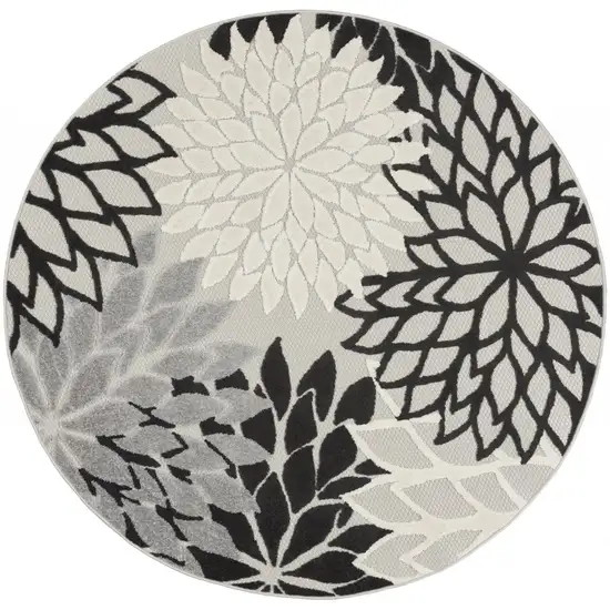 Round Black Gray White Indoor Outdoor Area Rug Photo 1