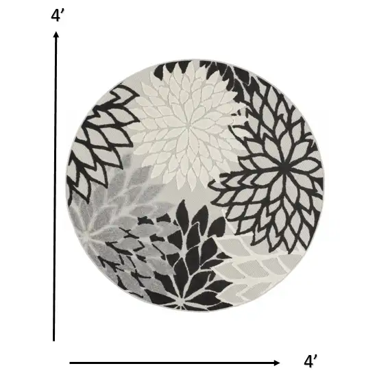 Round Black Gray White Indoor Outdoor Area Rug Photo 4