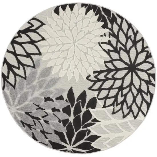 Black And White Round Floral Indoor Outdoor Area Rug Photo 2