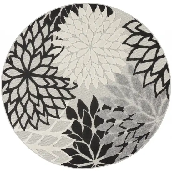 Round Black Gray White Indoor Outdoor Area Rug Photo 12