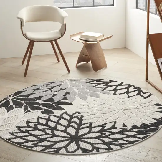 Round Black Gray White Indoor Outdoor Area Rug Photo 5