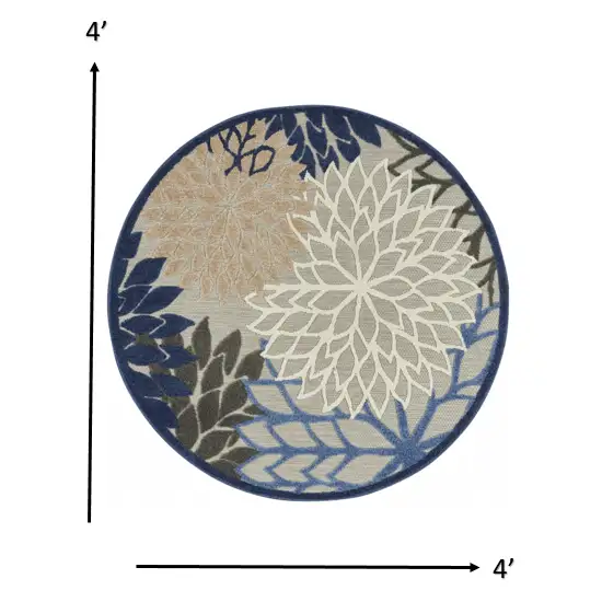 Round Blue Large Floral Indoor Outdoor Area Rug Photo 4