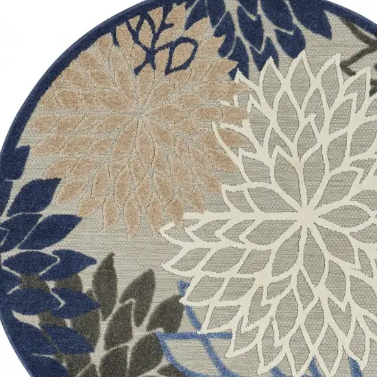 Round Blue Large Floral Indoor Outdoor Area Rug Photo 8