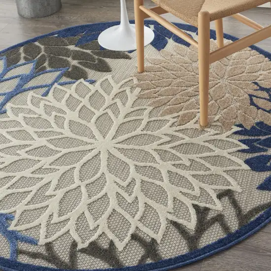 Round Blue Large Floral Indoor Outdoor Area Rug Photo 6